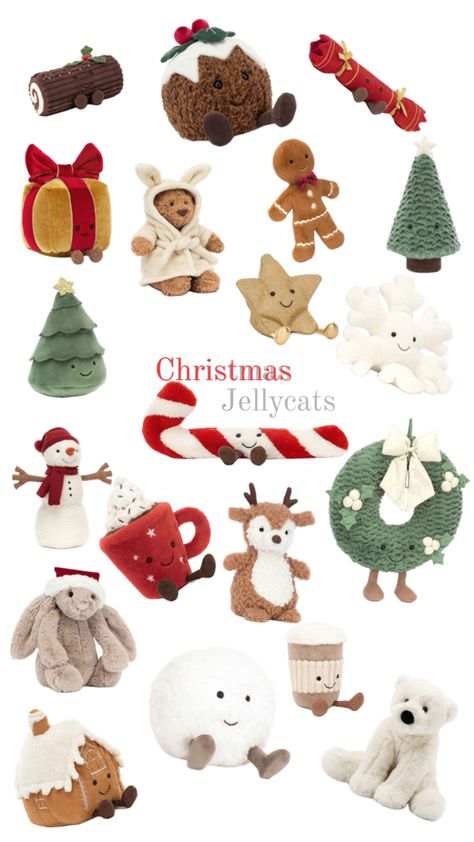 Jelly Cats Christmas, Christmas Jelly Cat, Jelly Cat Christmas, Christmas Jelly Cats, Jelly Cats Aesthetic, Jellycat Christmas, Christmas Jellycat, Burr Basket, Girly Christmas Gifts