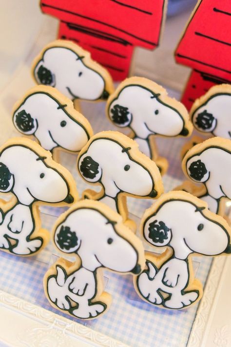 Snoopy Birthday Party Ideas, Peanuts Gang Birthday Party, Snoopy Cookies, Charlie Brown Birthday Party, Bolo Snoopy, Peanuts Birthday Party, Snoopy Birthday Party, Snoopy Baby Shower, Charlie Brown Party