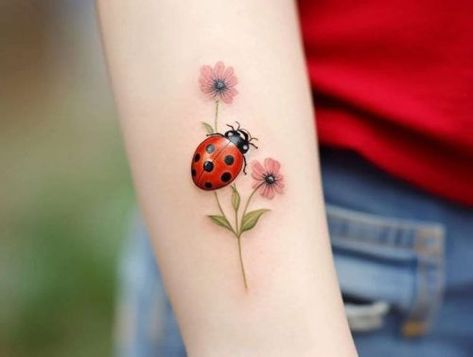 Embrace Nature's Elegance: 15 Chic Small Floral Tattoo Designs for Every Style in 2024 Little Ladybug Tattoo, Dainty Ladybug Tattoo, Small Floral Tattoo, Tattoo Ladybug, Caterpillar Tattoo, Ladybird Tattoo, Ladybug Tattoos, Memorial Tattoo Quotes, Ladybug Tattoo