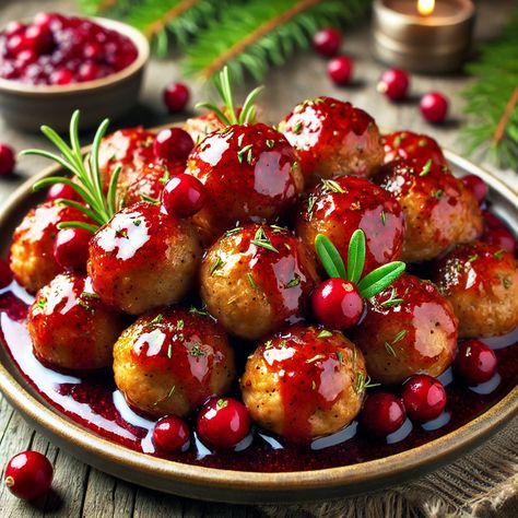 Cranberry-Glazed Turkey Meatballs Turkey Cranberry Meatballs, Turkey Meatballs Crockpot, Mini Turkey Meatballs, Turkey Appetizers, Glazed Turkey, Turkey Meatballs Healthy, Meatball Appetizer Recipe, Cranberry Meatballs, Cranberry Turkey