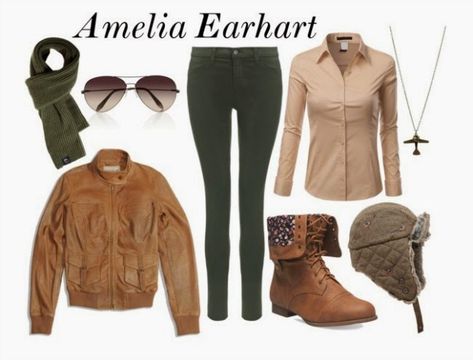 Amelia Earhart DIY Costume Amelia Earhart Costume Diy, Classy Costumes, Amelia Earhart Costume, Rocky Horror Costumes, Horror Costumes, Easy Diy Halloween Costumes, World Book Day Costumes, Life In The City, Book Day Costumes