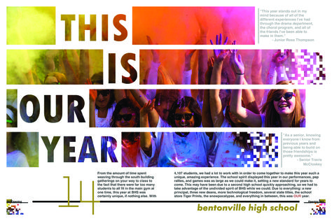 YTO DESIGN CONTEST 1ST PLACE // Adviser - Ace Horton, BentonVille High School [AR] #Jostens #DesignContest2014 Endsheets Yearbook, Yearbook Divider Pages, Yearbook Endsheets, Teaching Yearbook, Yearbook Inspiration, Yearbook Class, Yearbook Staff, Yearbook Spreads, 잡지 레이아웃