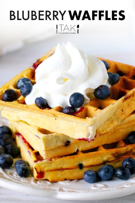 Ready the waffle iron, it's time to make Blueberry Waffles from scratch, in the convenience of your very own kitchen. It’s easier than you think! With crisp, golden edges and a fluffy light interior oozing with fresh, juicy blueberry goodness, this is a breakfast recipe worth getting out of bed for! The homemade waffle batter only takes 10 minutes to whip up and it's ready after just a few minutes in the waffle iron. Top them off with whipped cream, blueberry syrup, or dig in as-is! Homemade Waffle Batter, Waffles From Scratch, Blueberry Waffles Recipe, Homemade Waffle, Waffle Batter, Novice Chef, Breakfast Cakes, Blueberry Waffles, Fluffy Light