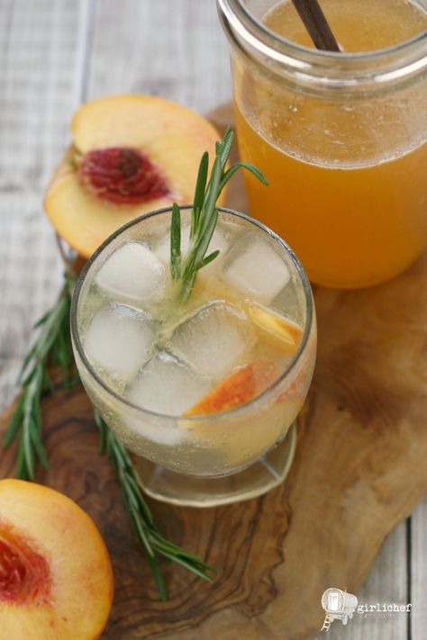 Peach Shrub Recipe, Rosemary Shrub, Peach Shrub, Shrub Recipe, Progressive Dinner, Drinking Vinegar, Food Hunter, Beverage Recipes, Vegan Sugar