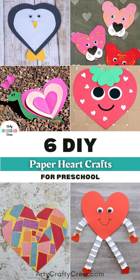 Paper Heart Crafts, Heart Crafts Preschool, Construction Valentines, Hearts Paper Crafts, Prek Crafts, School Kids Crafts, Easy Valentine Crafts, Construction Paper Crafts, Shapes Preschool