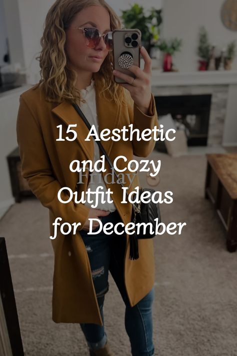 Get inspired with simple, cute, and aesthetic December outfit ideas to make sure your winter wardrobe is on point this season. Click here to find the perfect ensemble for all your holiday festivities. Comfort Winter Outfits, Cute Jean Outfits For Work Winter, Outfit With Winter Jacket, Oversized Sweater Winter Outfit, Biltmore Christmas Outfit, Cute Saturday Outfits Winter, Casual Christmas Brunch Outfit, Sweater Classy Outfit, Casual Friday Winter Outfits