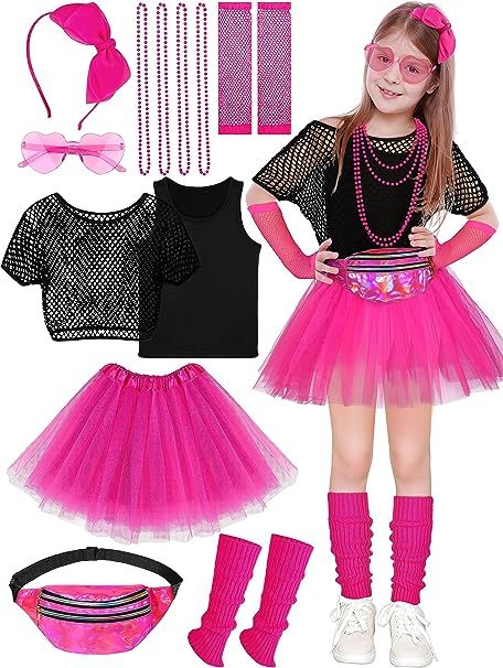 80s Clothes, Old Halloween Costumes, 1980s Party, Fishnet Gloves, Baby Costumes Girl, Bow Hairband, 80s Outfit, Bead Necklaces, Retro Party