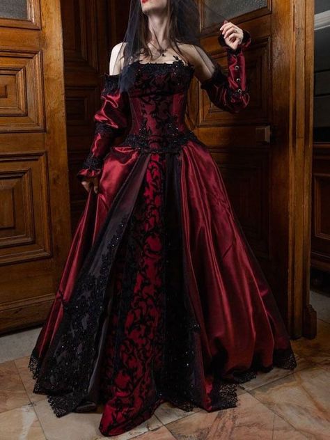 Burgundy Ball Gown, Gothic Wedding Dresses, Goth Prom Dress, Goth Wedding Dresses, Vampire Wedding, Vampire Dress, Wedding Dresses A Line, Red Wedding Dress, Gothic Wedding Dress