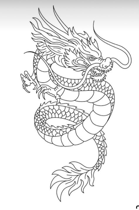 Chinese Zodiac Dragon Tattoo, Chinese Dragon Outline, Asian Dragon Art, Dragon Line Drawing, Dragon Tattoo Stencil, Chinese Dragon Drawing, Poster Infographic, Naga Dragon, Dragon Line