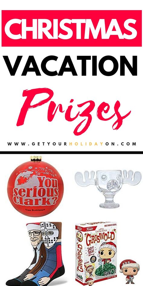 Tis the Season to be Merry with Christmas Vacation Prizes! Are you a fan of the National Lampoon's Christmas Vacation movie? #Christmasvacation #partyfavors #diychristmas #christmasgifts Griswold Quotes, Griswold Family Christmas Party, Vacation Gift Basket, Christmas Vacation Ideas, Griswold Christmas Party, Christmas Vacation Costumes, National Lampoons Christmas Vacation Movie, Christmas Vacation Gifts, Best Christmas Vacations