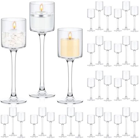 Tall Glass Candle Holders, Floating Candle Holders, Candle Table Centerpieces, Bathroom Table, Tea Light Candle Holders, Floating Candle, Candle Types, Glass Candle Holder, Decoration Piece