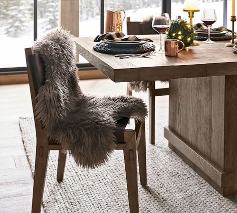 Home Decor Sale | Pottery Barn Faux Fur Dining Chair Throw, Viking Room, Fur Dining Chair, Chalet Decor, Gothic Office, Faux Fur Decor, Cozy Rug, Neutral Pillow Covers, Fur Chair