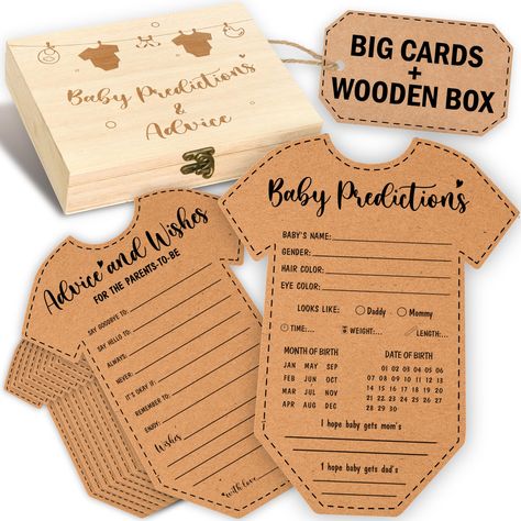 PRICES MAY VARY. Unique Baby Shower Prediction And Advice Cards: Make the baby shower more special with our baby advice cards for baby shower decor. Guests can joyfully give their predictions and share heartfelt advice for new parents baby shower ideas. Premium Set: You'll receive a sturdy wooden box accompanied by 30 beautifully designed 5x7 inch baby clothe-shaped prediction cards for baby. Every card has 2 sides, including baby predictions and advice and wishes for the little one Sturdy Box: Baby Shower Boys, Baby Shower Decoration Ideas, Fall Baby Shower Ideas For Boys, S'more Baby Shower Ideas, Fall Baby Shower Ideas Decoration, Let The Adventure Begin Baby Shower Games, Baby Shower Games Winnie The Pooh, Baby Shower Games Pumpkin Theme, Honeybee Baby Shower Theme Games