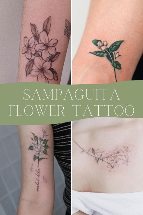 Unique Sampaguita Tattoo Ideas (Jasmine Flowers) - Tattoo Glee Filipino Sampaguita Tattoo, Sampaguita Flower Tattoo Philippines, Philippines Tattoo Woman, Native Flower Tattoo, Filipino Flower Tattoo, Filipino Flower, Sampaguita Tattoo, Filipino Tattoo Ideas, Sampaguita Flower Tattoo