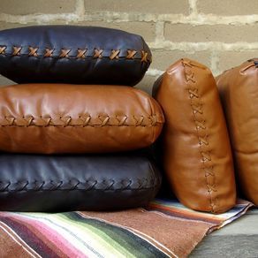 Hand-Laced Leather Pillows by rick badgley Leather Pillows, Leather Cushions, Leather Throw Pillows, Bantal Sofa, Arts Crafts Style, Leather Pillow, Leather Decor, Leather Ideas, Sewing Leather