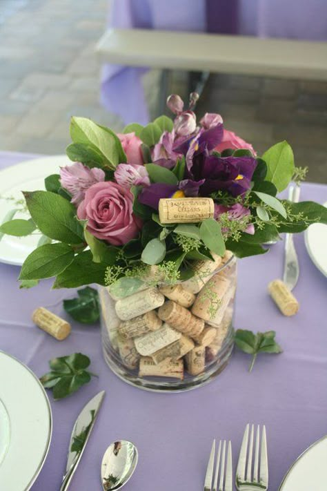 Wine Inspired Centerpieces, Birthday Party At Winery, Vineyard Theme Birthday Party, Wine Tasting Centerpiece Ideas, Wine Cork Centerpiece Ideas, Wine Tasting Party Table Decor, Wine Tasting Birthday Party Ideas Decor, Wine Party Centerpiece Ideas, Wine Themed Retirement Party