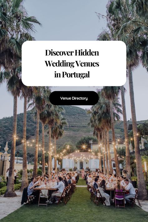 Unlock the secrets of Portugal's most enchanting wedding venues! 🌟 Dive into our Venue Directory and discover hidden gems tucked away in the heart of Portugal's picturesque landscapes. From quaint vineyard estates to historic manor houses, find the perfect backdrop for your dream destination wedding. Let's unveil the magic together! 💍🏰 #PortugalWeddings #HiddenGems #DestinationVenues" Portugese Style Wedding, Wedding Venues Lisbon, Quinta Wedding Portugal, Wedding Venues In Portugal, Lisbon Portugal Wedding, Porto Wedding Venues, Wedding Venue Portugal, Portugal Beach Wedding, Portugal Destination Wedding