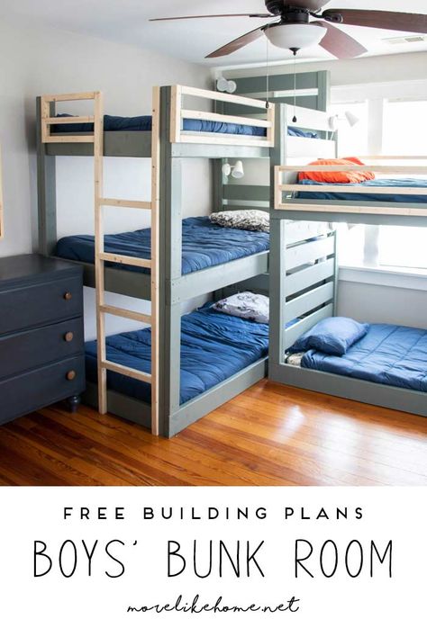 More Like Home: Bunk Bed Plans Bunk Beds For 10x10 Room, Multiple Bunks In One Room, Two Twin Bunk Beds In One Room, Four Bed Bunk Bed, Multi Bunk Beds, 4 Bunk Beds In One Room Small Spaces, 6 Bunk Beds In One Room, Quad Corner Bunk Beds, Bump Beds For Kids