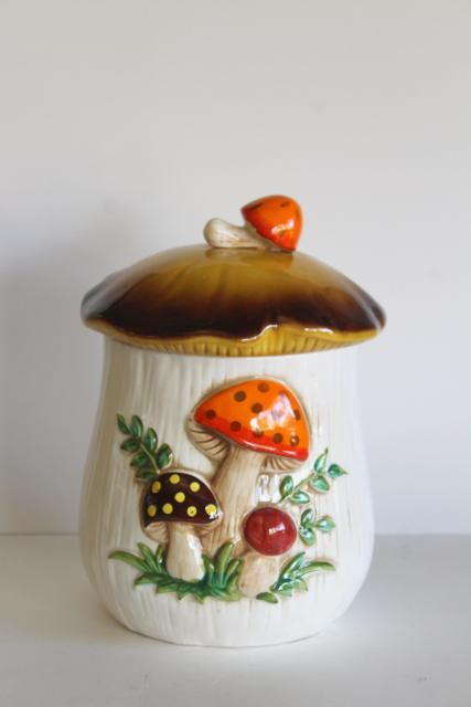 70s vintage Sears Merry Mushroom cookie jar, large ceramic canister retro kitchenware Mushroom Cookie, Merry Mushroom, Mushroom Cookies, Ceramic Canister Set, Retro Kitchenware, Ceramic Cookie Jar, Ceramic Canister, Cookie Jars Vintage, Vintage Mushroom