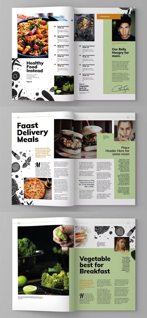 Food Magazine Template InDesign INDD. 15 custom pages design. A4 & US letter format paper size. Magazine Format Design, Magazine Inner Page Design, Good Magazine Layout, Business Magazine Design, Creative Book Layout Design, Christmas Magazine Layout Design, Holiday Magazine Layout, Editorial Magazine Design Layout, Cooking Magazine Design