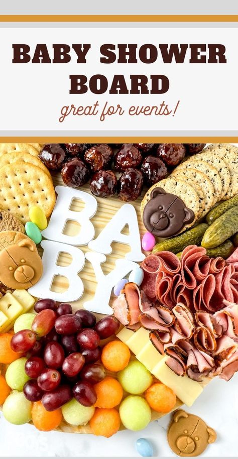 I can't get over the ease of this Baby Shower Charcuterie Board Recipe! Perfect for a fun starter for baby showers, birthdays, or just a simple and cute treat. Charcuterie Board For Baby Shower Girl, Baby Shower Veggie Tray, Baby Shower Charcuterie Board Ideas, Shower Charcuterie Board, Baby Shower Charcuterie Board, Baby Shower Charcuterie, Cheese And Cracker Platter, Charcuterie Board Diy, Baby Shower Fruit