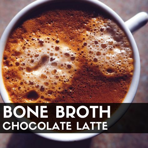 A Chocolate Bone Broth Latte Bone Broth Instead Of Coffee, Bone Broth Morning Drink, Chocolate Bone Broth, Bone Broth Coffee, Bone Broth Drink Ideas, Bone Broth Breakfast Recipes, Bone Broth Latte, Sustainable Cafe, Bone Broth Diet Plan