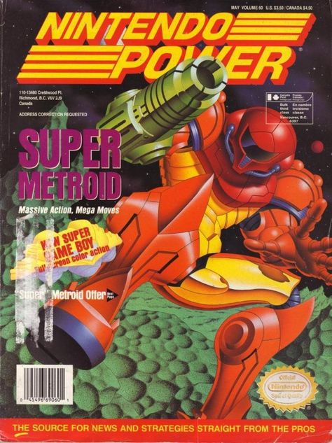 Nintendo Power, Video Game Magazines, Gaming Magazines, Super Metroid, Book Poster, Retro Tin Signs, Nes Games, Retro Videos, Retro Video Games