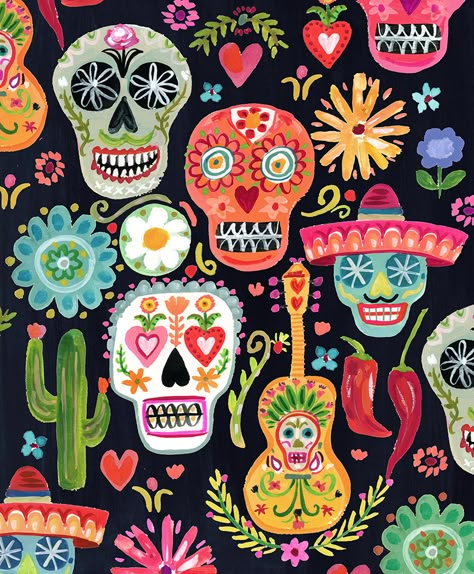 Mexico Pattern Design, Mexican Designs Pattern, Sugar Skull Design Pattern, Mexican Design Pattern, Mexican Pattern Design, Mexican Illustration Art, Skulls Illustration, Mexico Illustration, Sugar Skull Ideas