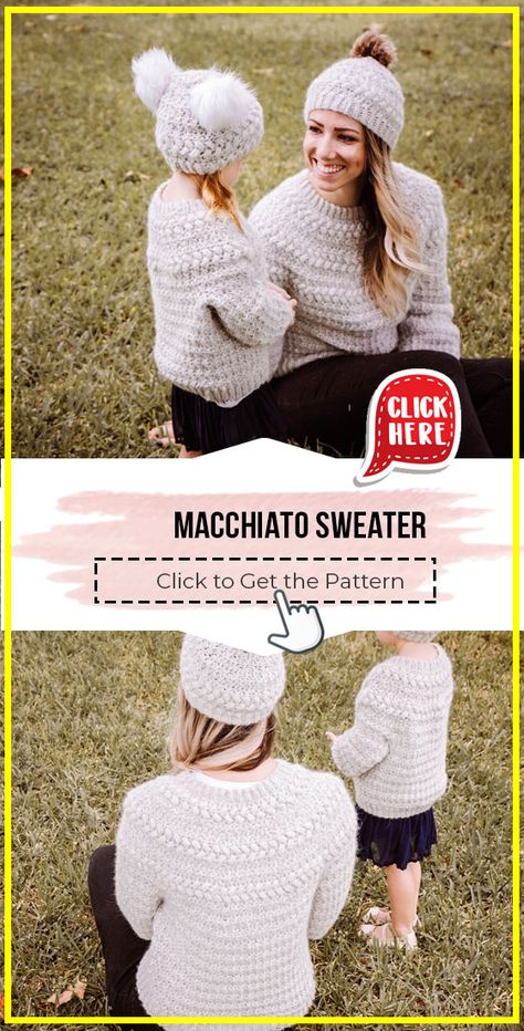 crochet Macchiato Sweater easy pattern - Easy Crochet Sweater Pattern for Beginners. Click to Try the Pattern #Sweater #crochetpattern #crochet via @shareapattern.com Macchiato Sweater Pattern, Mabel's Sweater Crochet, Crochet Christmas Sweater Maggie's Crochet, Crochet Sweaters Women Patre, Easy Crochet Sweaters For Beginners, Valentina Sweater Crochet Pattern, Family Sweater, Crochet Yoke, Matching Sweaters