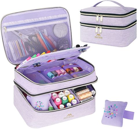 AmazonSmile: Sewing Supplies Organizer, Double-Layer Sewing Basket Accessories Organizer Storage Bag, Large Water Resistant Travel Sewing Box for Thread,kit,Scissors,Needles,Clips,Pins,Buttons,Tape Measure,Purple Sewing Supplies Organization, Accessories Organizer, Travel Sewing, Sewing Storage, Sewing Basket, Sewing Needles, Sewing Baskets, Box Organizer, Laptop Rucksack