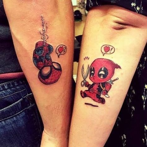 If you decide to make a best friend tattoo, then you can’t be irresponsible when choosing a drawing. In our list, you will find drawings of any style and any shape. Funny Couple Tattoos, Deadpool Tattoo, Friendship Tattoo, Partner Tattoos, Spiderman Tattoo, Avengers Tattoo, Le Tattoo, Couple Tattoos Unique, Couples Tattoo Designs