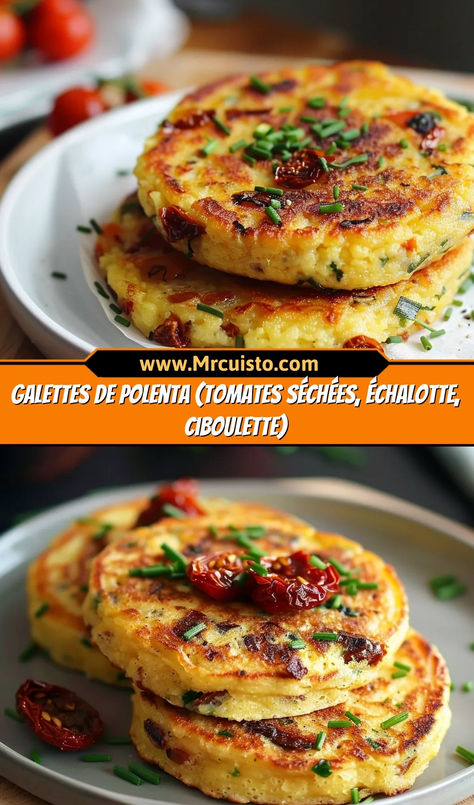 Galettes de polenta (tomates séchées, échalotte, ciboulette) Polenta Recipes, Polenta, Cooking And Baking, Baking