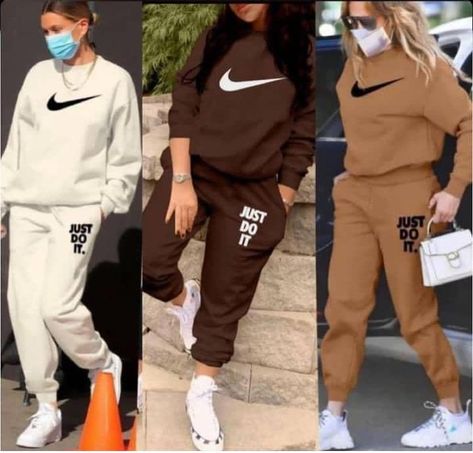 Up And Down Joggers For Ladies, Woman Joggers Outfits, Ladies Tracksuit Outfit, Sweat Suit Outfits Women, Nike Tracksuit Outfit, Addias Outfits, Jogging Suits For Women, Nike Sweats Outfit, Tracksuit Women Fashion