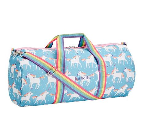 Mackenzie Aqua & Pink Unicorn Parade Large Kids Duffle | Pottery Barn Kids Kids Travel Bags, Duffle Bag Sports, Large Duffle Bag, Hard Sided Luggage, Wet Dry Bag, Kids Pottery, Kids' Bag, Going Places