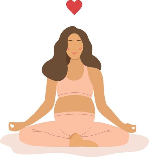 A pregnant woman meditates in the lotus position and practices yoga. The concept of yoga, meditation, relaxation, health, pregnancy, motherhood. Breathing exercises and health care. Flat vector Pregnant Yoga, Yoga Pregnancy, Mothers Day Cartoon, Exercise For Pregnant Women, Birth Art, Baby Vision, Meditation Relaxation, Facebook Photo, Pregnancy Art