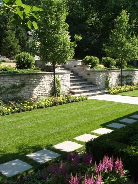 Backyard Retaining Walls, Terraced Backyard, Terraced Landscaping, Sloped Backyard, Landscaping Retaining Walls, Stone Steps, Tiered Garden, Garden Stairs, Hillside Landscaping