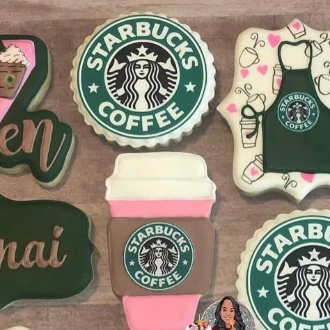 Starbucks Cookies Decorated, Coffee Party Ideas, Starbucks Birthday Party, Starbucks Cookies, Coffee Bridal Shower, Starbucks Party, Starbucks Birthday, Starbucks Cake, Cool Cookies