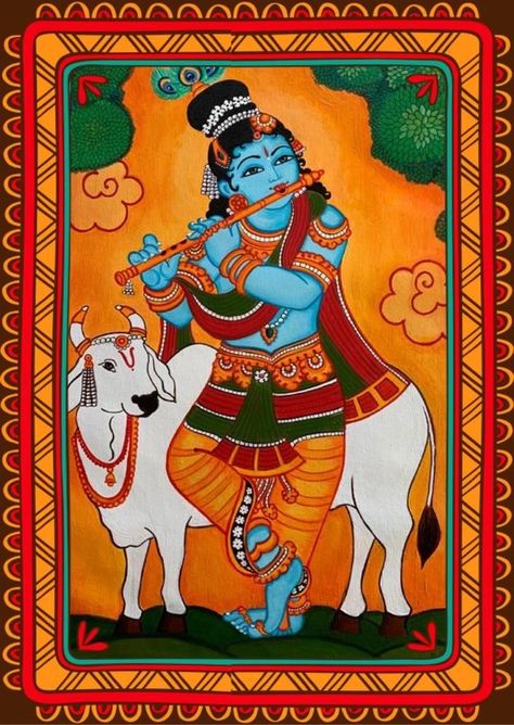 Lord Krishna Mural Painting, Guruvayoorappan Mural Painting, Krishna Mural Painting, Mural Paintings, Durga Painting, Kerala Mural Painting, Kalamkari Painting, Boho Art Drawings, Easy Love Drawings