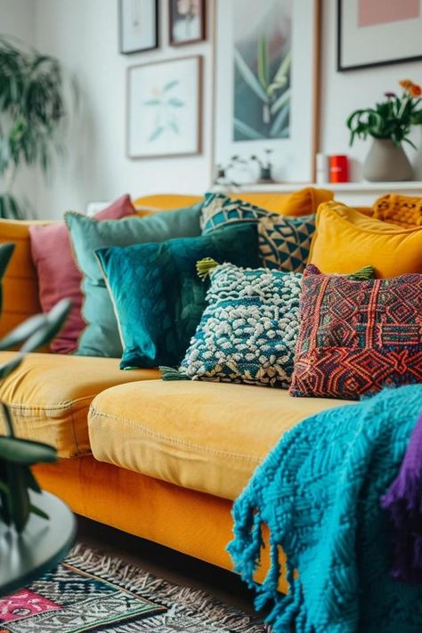 Boho Sofa - Chic Styles & Cozy Living Room Ideas Boho Style Sofa, Boho Couches, Sofa Styles, Eccentric Decor, Cozy Living Room Ideas, Boho Sofa, Boho Chic Living Room, Boho Furniture, Bohemian Vibes