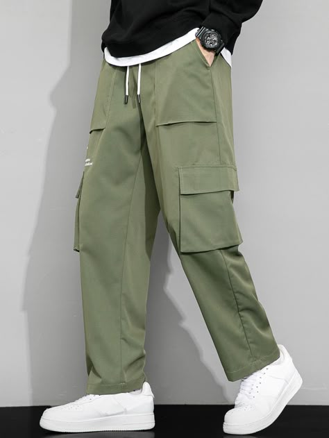 Green Cargo Pants Outfit, Sporty Casual Outfits, Cargo Pants Outfit Men, Baggy Pants Men, Boys Cargo Pants, Cargo Outfit, Pants Outfit Men, Drawstring Waist Pants, Cargo Pants Outfit