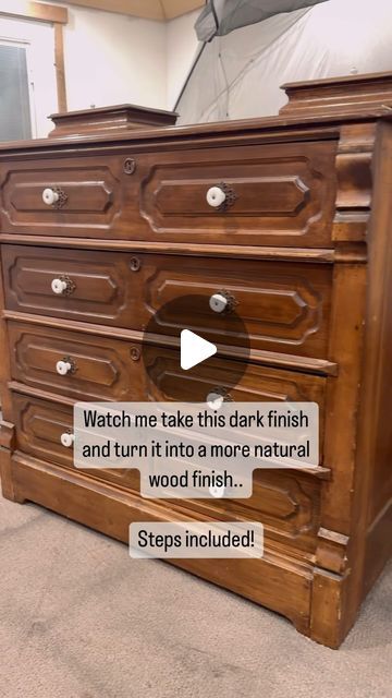 Ciera | Restore Reimagined LLC on Instagram: "Dark Stain ➡️ Natural . Steps included in the reel, read below for more in depth information! ⬇️

These are my personal favorite steps to achieve a natural/light stain finish…

1) Apply chemical stripper, working in sections. You want to be sure to coat your sections generously but not to the point of it becoming “sloppy” as the stripper processes, you may notice it starting to look as if it’s drying out, when that happens I apply a bit more over those sections to ensure it does not dry out which will cause the stripper to not work as effectively. 

2) Wood bleach - I buy the powder form that you mix into hot water. When doing so make sure you are using a mask AND gloves, as well as a good ventilated area. I applied two coats for this dresser, Refinished Wood Nightstand, Dark Wood Furniture Makeover, Dark Painted Dresser, How To Bleach Furniture, Furniture Bleach, Stained And Painted Furniture, Dresser Restoration, Wood Bleach, Wood Dressers Makeover