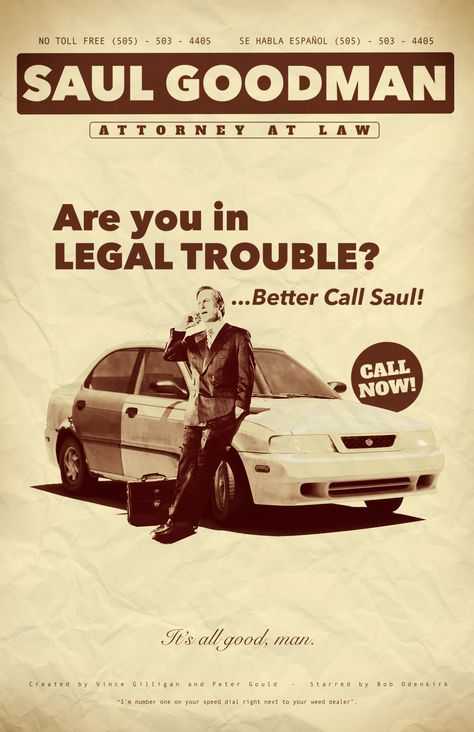 Lawyer up! You don't need a criminal lawyer, you need a "CRIMINAL" lawyer! Lawyer Poster, Better Call Saul Poster, Suite Decor, Vince Gilligan, Saul Goodman, Call Saul, Personal Injury Lawyer, Attorney At Law, Better Call Saul