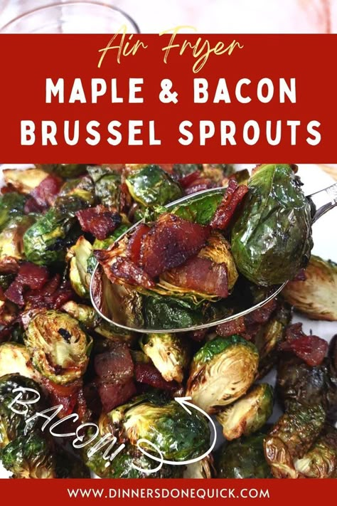 Enjoy air fryer Brussel sprouts as a delicious side dish combined with bacon and maple syrup. That's right, this recipe just takes 3 main ingredients! #dinnersdonequick #brusselsprouts #howtocookbrusselsprouts #airfryerbrusselsprouts #brusselsproutswithbacon #brusselsproutsrecipes #brusselsproutsinairfryer #brusselsproutsandbacon #brusselsproutsairfryer #howtocookbrusselsproutsinairfryer Maple Brussel Sprouts, Maple Bacon Brussel Sprouts, Air Fryer Brussels Sprouts, Fried Brussel Sprouts, Crispy Brussel Sprouts, Brussels Sprouts With Bacon, Yummy Vegetable Recipes, Bacon Brussel Sprouts, Roasted Brussel