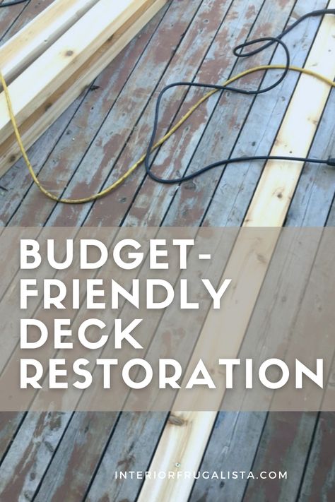 Painting Wood Deck, Rotted Deck Repair, Diy Replace Deck Boards, How To Repaint Wood Deck, Repaint Deck Wood, Refinishing Deck Diy, Wood Deck Flooring Ideas, Refinish Wood Porch, Diy Deck Makeover On A Budget