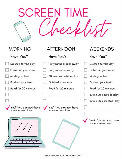 Before Screen Time Checklist, Checklist For Screen Time, Screen Time Checklist Printable, Screentime Checklist, How Much Screen Time By Age, How To Limit Screen Time For Kids, Screen Time Checklist, Child Development Activities, Life Skills Kids