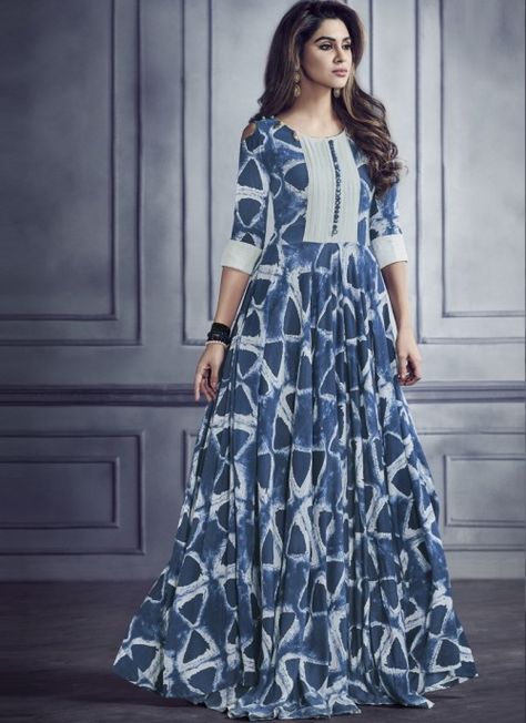 Incredible Multicolour Rayon Gown Style Kurti Cotton Gown Designs Latest, Round Long Kurti Design, Rayon Kurtis Design, Long Kali Kurti Designs, Long Kurti For Office Wear, Cotton Kurti Designs Latest Fashion, Printed Frock Design, Rayon Printed Gown Design, Night Gown Cotton