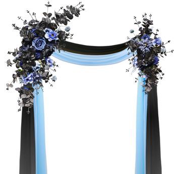 Blue And Black Wedding, Gothic Wedding Decorations, Ceremony Arch Decor, Chiffon Table Runner, Rich Wedding, Flower Swag, Black Wedding Decorations, Black Arch, Small Weddings Ceremony