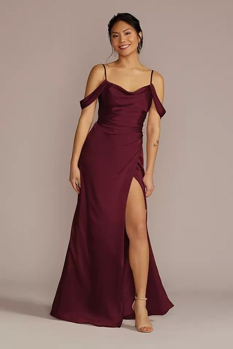 Bridesmaid Dresses - Galina Signature Charmeuse Cowl Dress with Swag Sleeves Style # GS290112 – View Image 1 Copper Bridesmaid Dresses, Charmeuse Bridesmaid Dress, Olive Green Shirt Dress, Copper Dress, Dusty Pink Dresses, Davids Bridal Bridesmaid Dresses, Charmeuse Dress, Cowl Dress, Red Bridesmaid Dresses