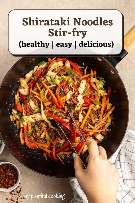 This shirataki noodles stir-fry features bouncy miracle noodles and colorful veggies cooked in a rich, bold stir-fry sauce. It is naturally low carb, healthy, and vegan. A simple meal that is ready in 15 minutes! Konjac Noodles Recipes, Noodle Sauce Recipe, Shirataki Recipes, Miracle Noodles Recipe, Stir Fry Noodles Recipe, Keto Stir Fry, Konjac Noodles, Low Carb Healthy, Vegetarian Oyster Sauce