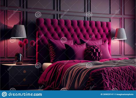 Magenta Bedrooms, Magenta Bedding, Colours Interior Design, Design Bedside Table, Office Styling, Bright Bedroom, Royal Bedroom, Bright Furniture, Green Lounge